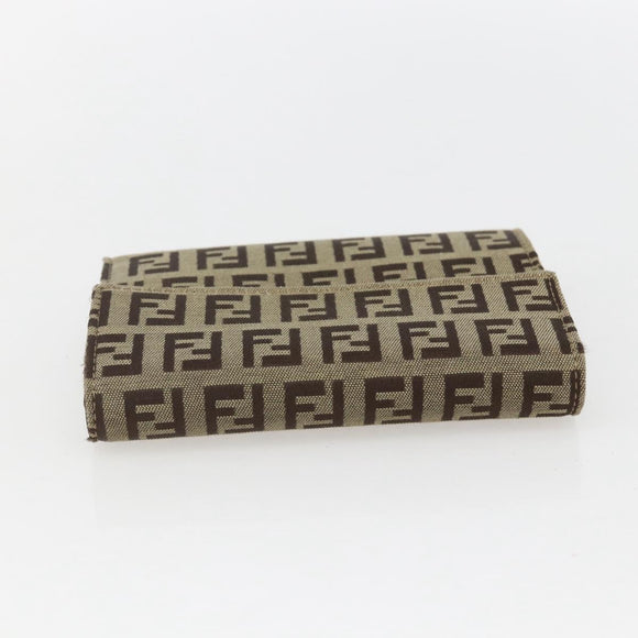 FENDI Zucchino Canvas Compact Wallet Beige Brown Auth yk20041V