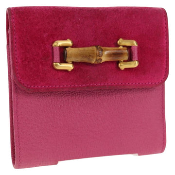 GUCCI Bamboo Wallet Suede Pink Gold 035 0959 1861 0 Auth yk20042V