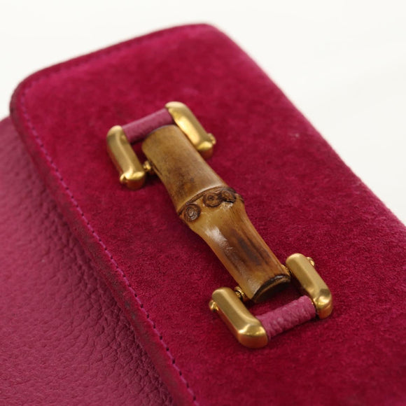 GUCCI Bamboo Wallet Suede Pink Gold 035 0959 1861 0 Auth yk20042V
