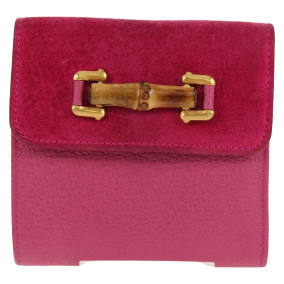 GUCCI Bamboo Wallet Suede Pink Gold 035 0959 1861 0 Auth yk20042V