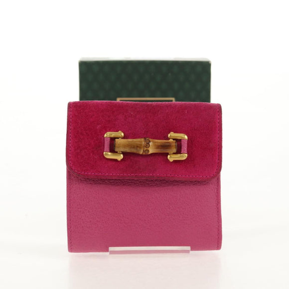 GUCCI Bamboo Wallet Suede Pink Gold 035 0959 1861 0 Auth yk20042V