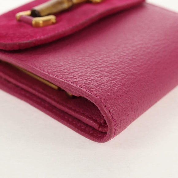 GUCCI Bamboo Wallet Suede Pink Gold 035 0959 1861 0 Auth yk20042V