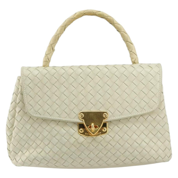 BOTTEGA VENETA INTRECCIATO Hand Bag Leather Beige Gold Auth yk20045