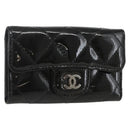 CHANEL Matelasse Key Case Enamel Black CC Auth yk20047V-1