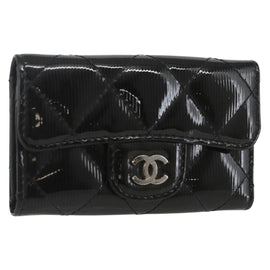 CHANEL Matelasse Key Case Enamel Black CC Auth yk20047V