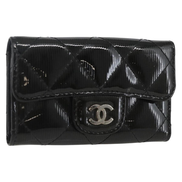 CHANEL Matelasse Key Case Enamel Black CC Auth yk20047V