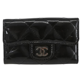 CHANEL Matelasse Key Case Enamel Black CC Auth yk20047V - 0