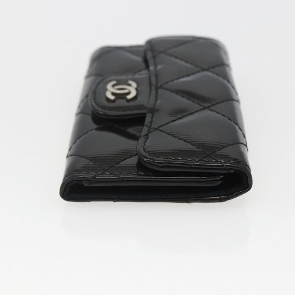 CHANEL Matelasse Key Case Enamel Black CC Auth yk20047V