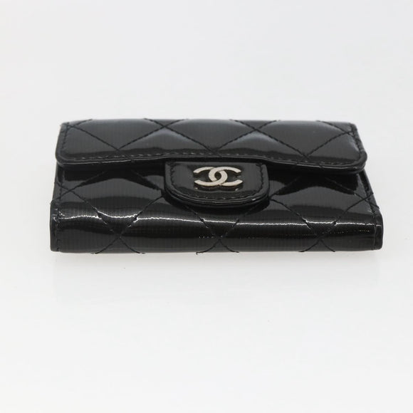 CHANEL Matelasse Key Case Enamel Black CC Auth yk20047V
