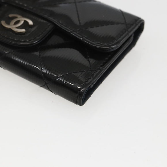 CHANEL Matelasse Key Case Enamel Black CC Auth yk20047V