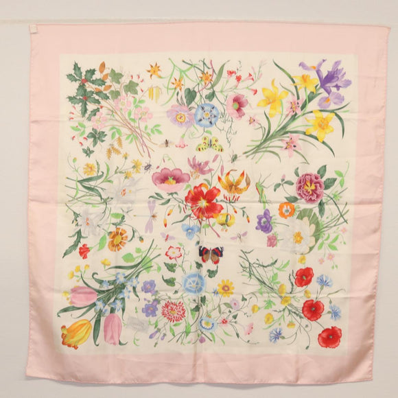 GUCCI Flora Scarf Silk Pink Auth yk20048