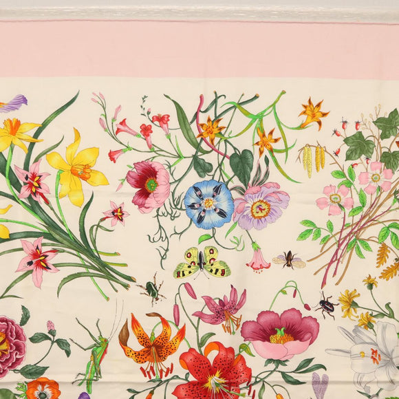 GUCCI Flora Scarf Silk Pink Auth yk20048