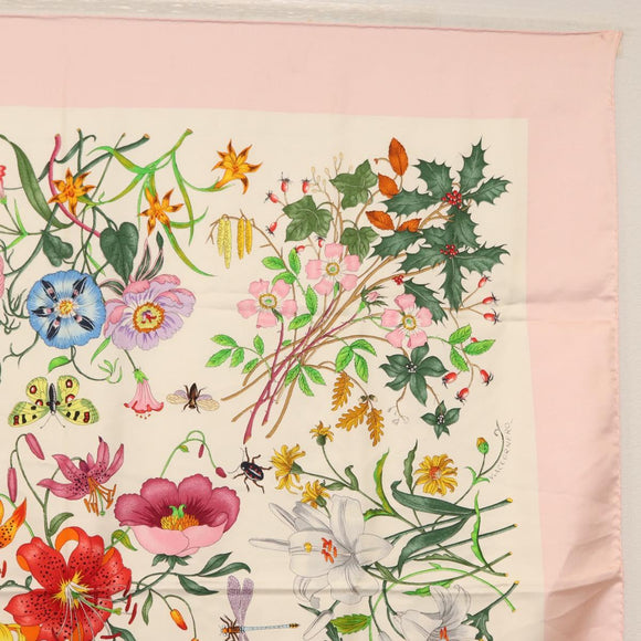 GUCCI Flora Scarf Silk Pink Auth yk20048