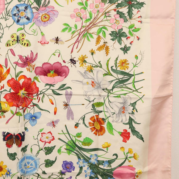 GUCCI Flora Scarf Silk Pink Auth yk20048