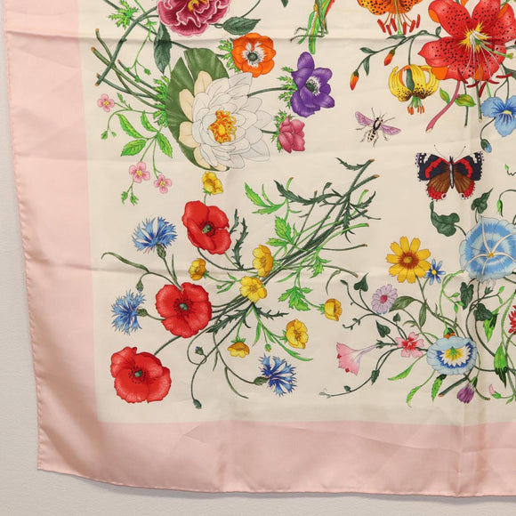 GUCCI Flora Scarf Silk Pink Auth yk20048