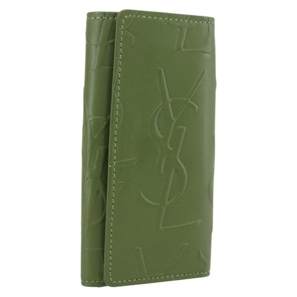 SAINT LAURENT Cassandra Key Case Leather Green Gold Auth yk20053