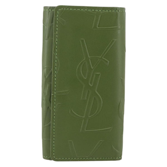 SAINT LAURENT Cassandra Key Case Leather Green Gold Auth yk20053
