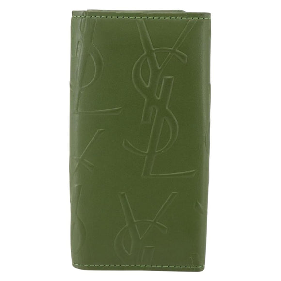 SAINT LAURENT Cassandra Key Case Leather Green Gold Auth yk20053