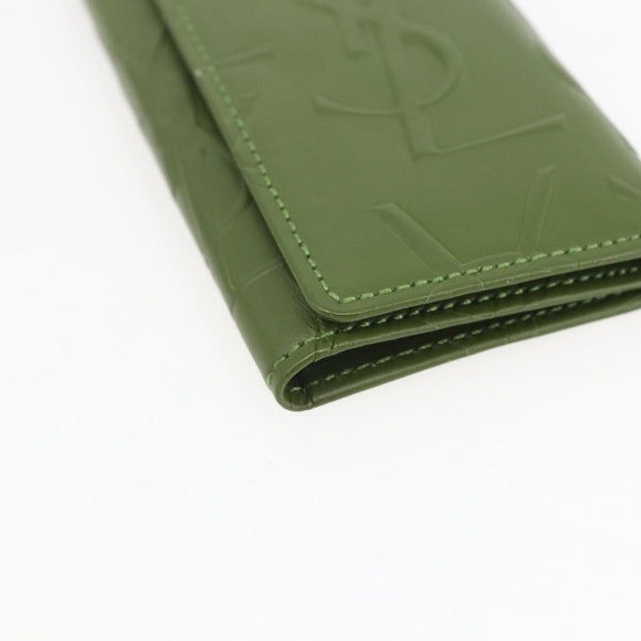 SAINT LAURENT Cassandra Key Case Leather Green Gold Auth yk20053