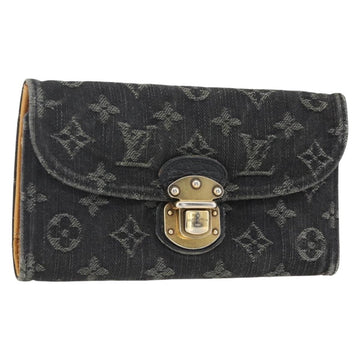 LOUIS VUITTON Denim Portefeuille Amelia Wallet Black M95512 Auth yk20055