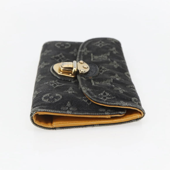 LOUIS VUITTON Denim Portefeuille Amelia Wallet Black M95512 Auth yk20055