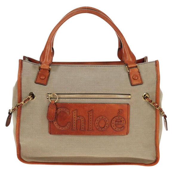 Chloe Harley Hand Bag Canvas Leather Beige Brown gold Auth yk20068V