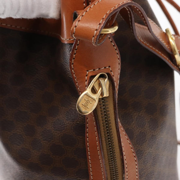 CELINE Macadam Canvas Shoulder Bag PVC Leather Brown Gold Auth yk20076V