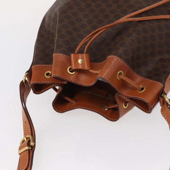 CELINE Macadam Canvas Shoulder Bag PVC Leather Brown Gold Auth yk20076V