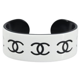 CHANEL Bangle COCO Mark Bracelet plastic White Black CC Auth yk20078V - 0