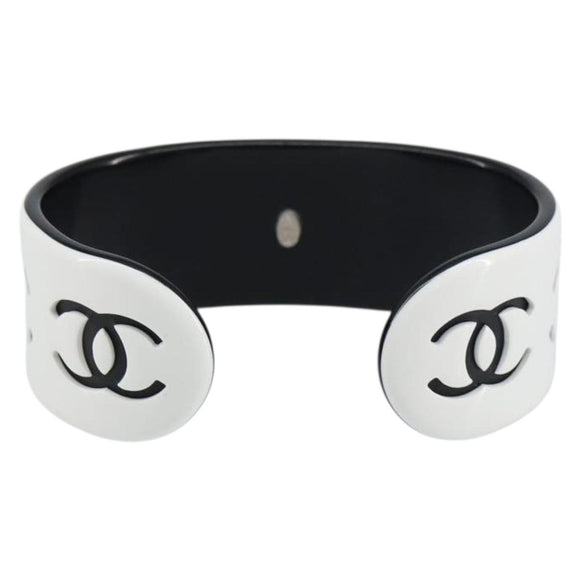 CHANEL Bangle COCO Mark Bracelet plastic White Black CC Auth yk20078V