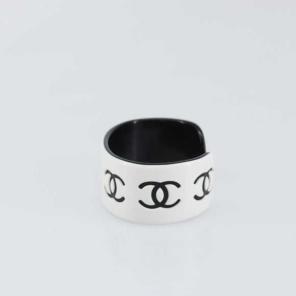 CHANEL Bangle COCO Mark Bracelet plastic White Black CC Auth yk20078V