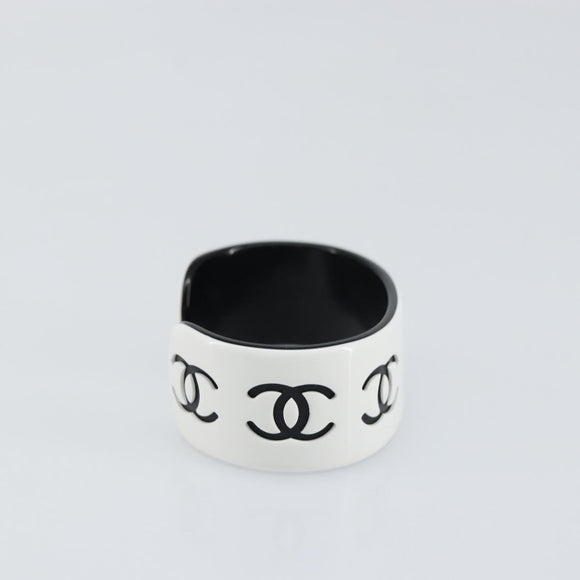 CHANEL Bangle COCO Mark Bracelet plastic White Black CC Auth yk20078V