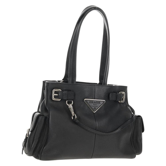 PRADA Shoulder Bag Leather Black Silver BR3250 Auth yk20080V