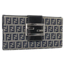 FENDI Zucchino Canvas Long Wallet Navy Silver Auth yk20081-1