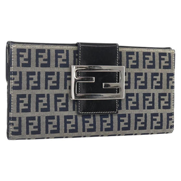 FENDI Zucchino Canvas Long Wallet Navy Silver Auth yk20081