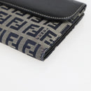FENDI Zucchino Canvas Long Wallet Navy Silver Auth yk20081-16