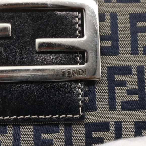 FENDI Zucchino Canvas Long Wallet Navy Silver Auth yk20081