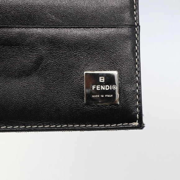 FENDI Zucchino Canvas Long Wallet Navy Silver Auth yk20081