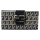 FENDI Zucchino Canvas Long Wallet Navy Silver Auth yk20081-13