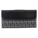 FENDI Zucchino Canvas Long Wallet Navy Silver Auth yk20081-2