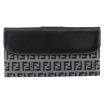 FENDI Zucchino Canvas Long Wallet Navy Silver Auth yk20081 - 0