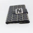 FENDI Zucchino Canvas Long Wallet Navy Silver Auth yk20081-4
