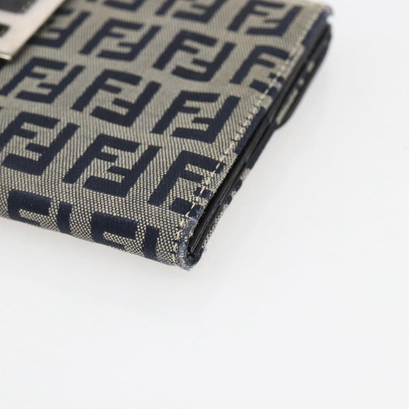 FENDI Zucchino Canvas Long Wallet Navy Silver Auth yk20081
