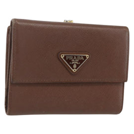 PRADA Compact Wallet Safiano leather Brown Gold Auth yk20082