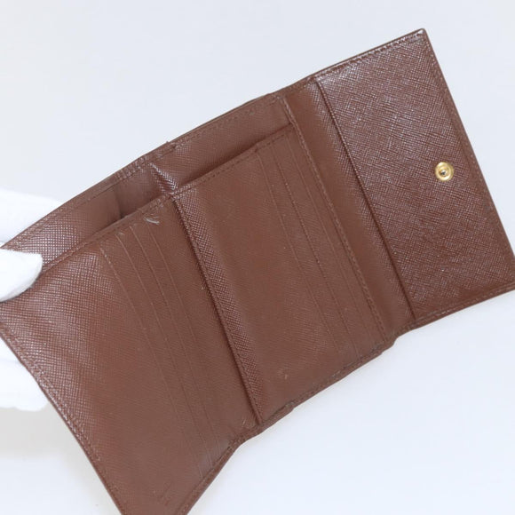 PRADA Compact Wallet Safiano leather Brown Gold Auth yk20082