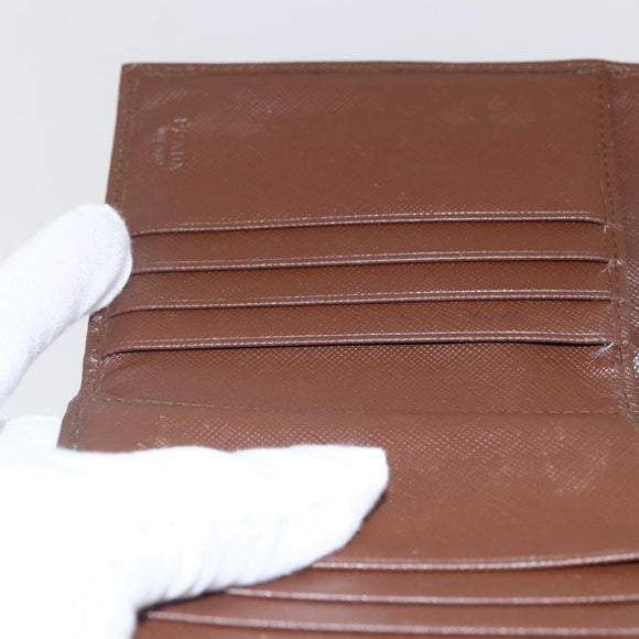 PRADA Compact Wallet Safiano leather Brown Gold Auth yk20082