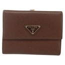 PRADA Compact Wallet Safiano leather Brown Gold Auth yk20082-2