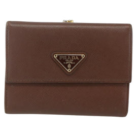 PRADA Compact Wallet Safiano leather Brown Gold Auth yk20082 - 0