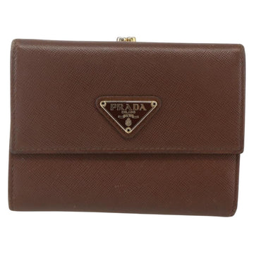 PRADA Compact Wallet Safiano leather Brown Gold Auth yk20082 - 0