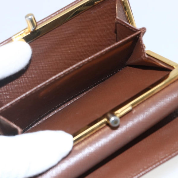 PRADA Compact Wallet Safiano leather Brown Gold Auth yk20082